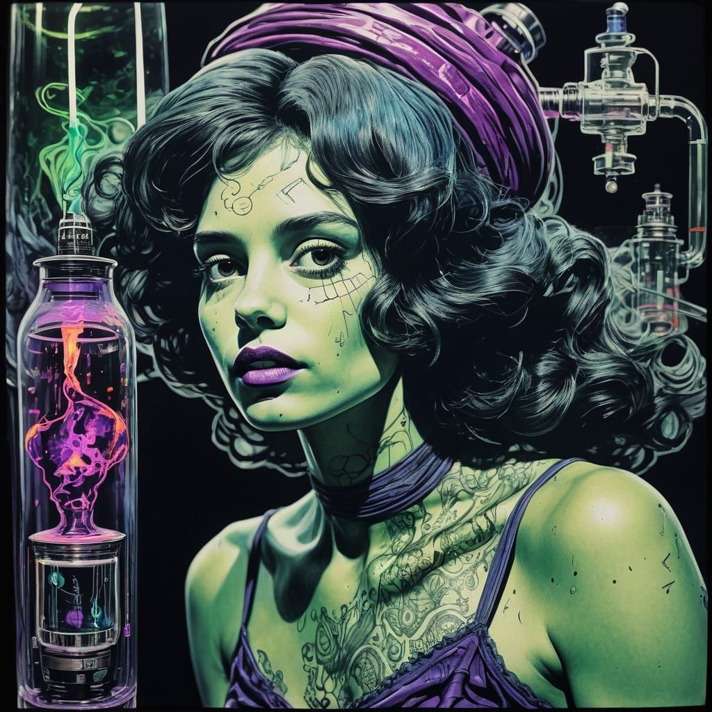 Yazmella, Queen of the Halogens, in a Mixed Media Style