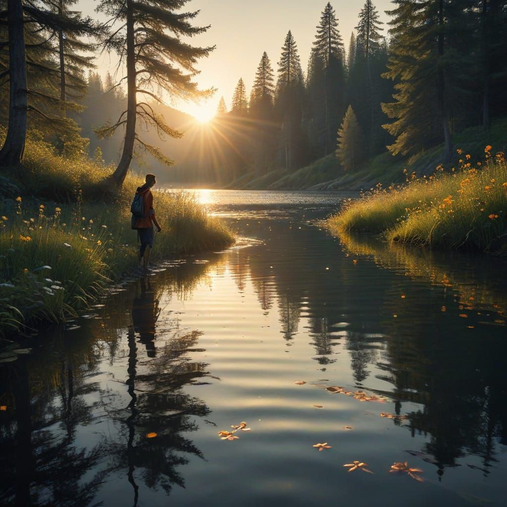 Surreal Lake Scene Combines Serene Meadow with Mystical Unde...