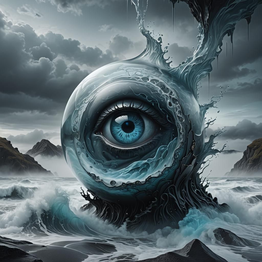 Glass 'A' Shape with Eye and Brain in Dark Fantasy