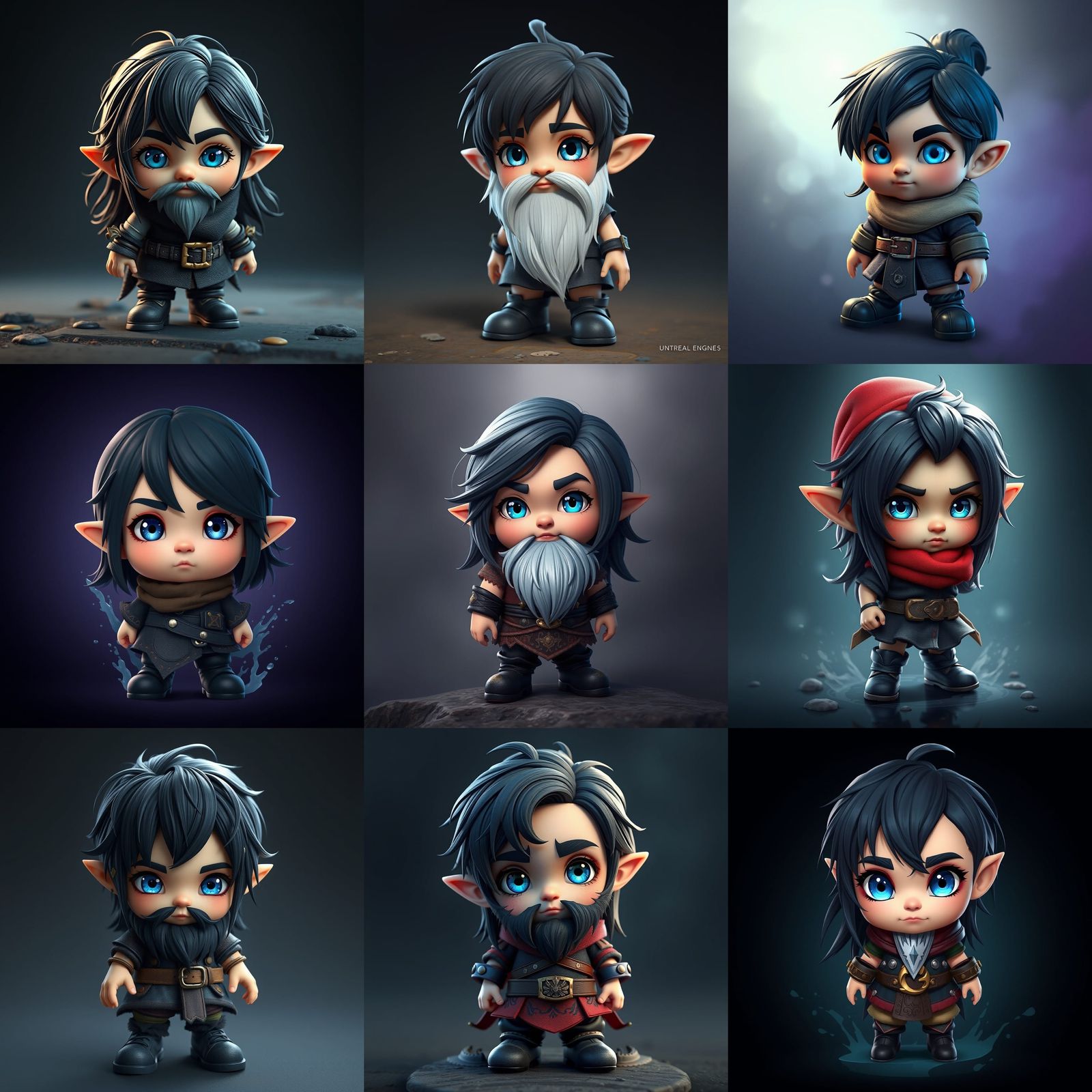 Chibi-Style Gnome with Dark Hair, Matte Painting