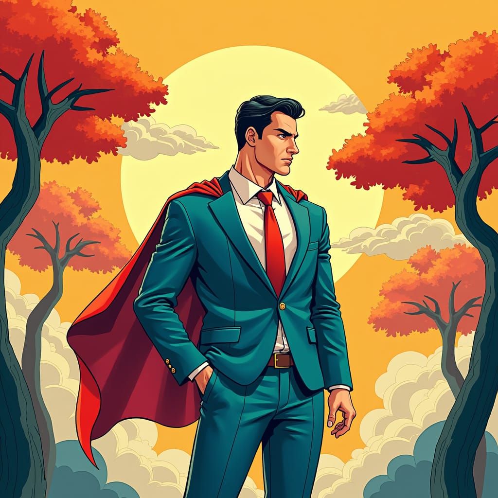 Superhero in Origami World Graphic Novel Illustration