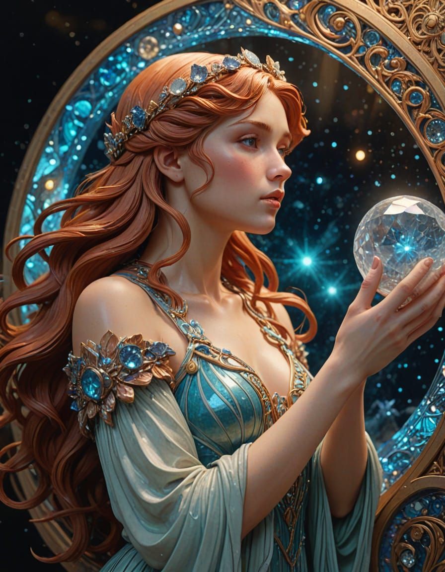 Celestial Goddess Carved From Asteroid in Art Nouveau Style