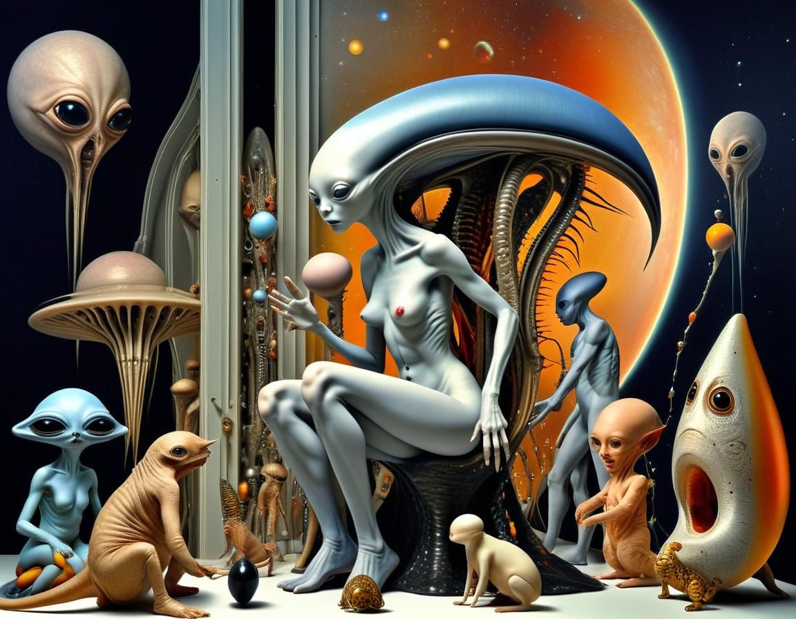 Hyperrealistic Alien-Human Party Photography