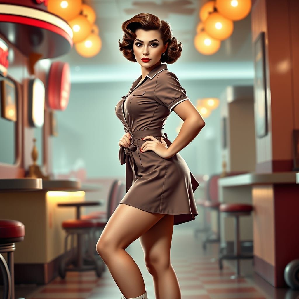 Alluring 1950s Diner Waitress in Roller Skates