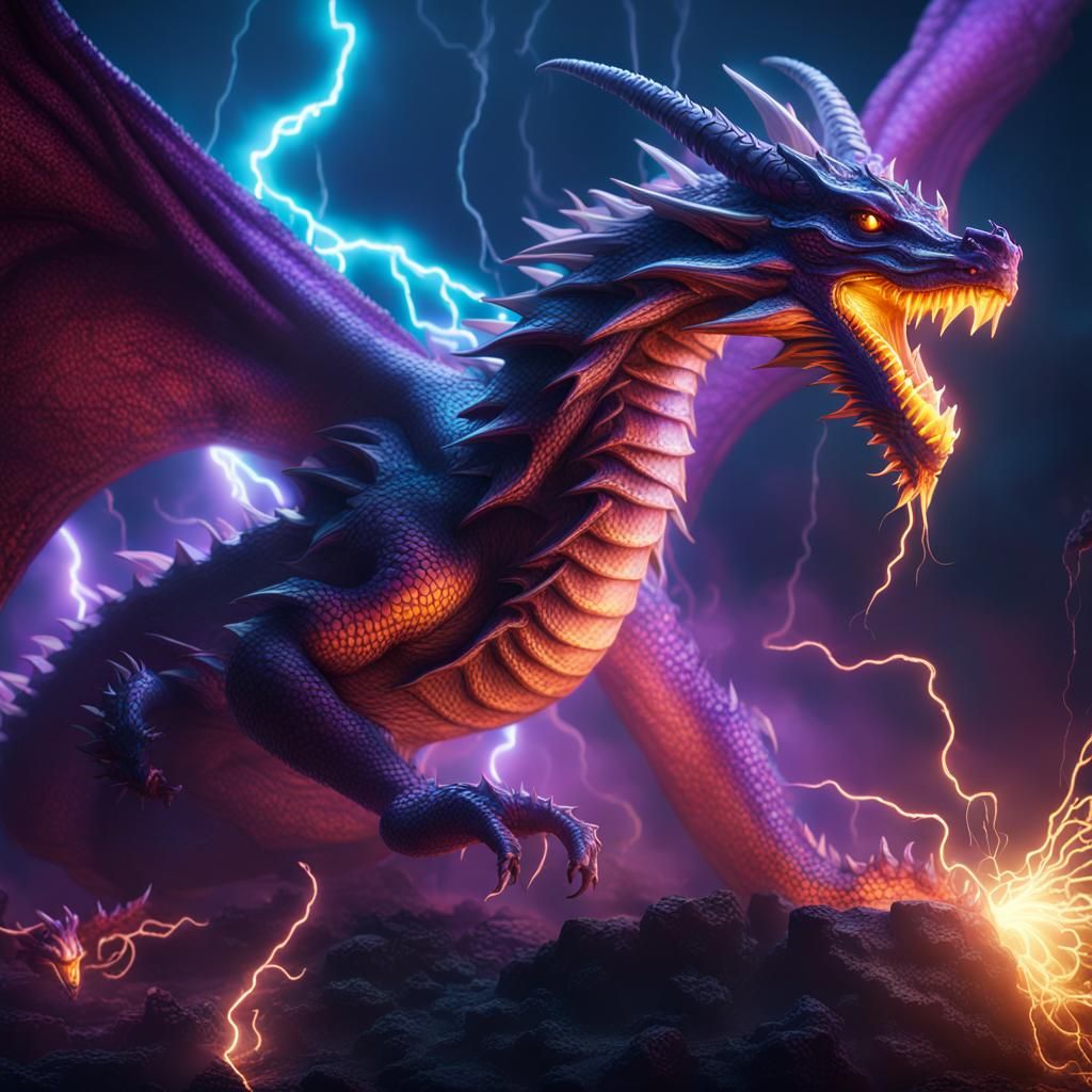 Cyberpunk Lightning Dragon in Detailed Digital Art