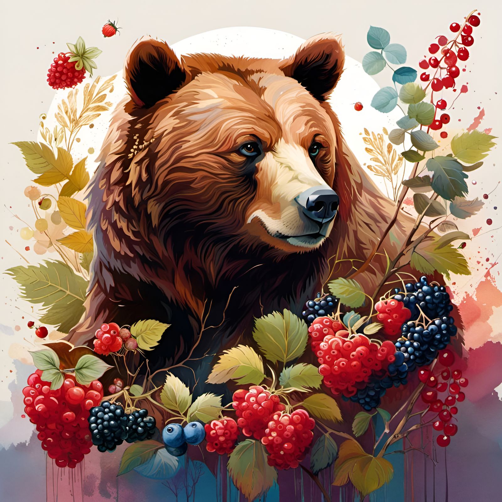 Bear and Berries Portrait in Fantasy Style
