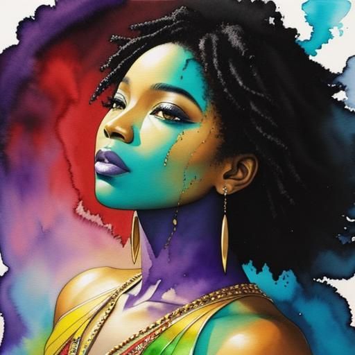 Watercolor Portrait of African American Woman