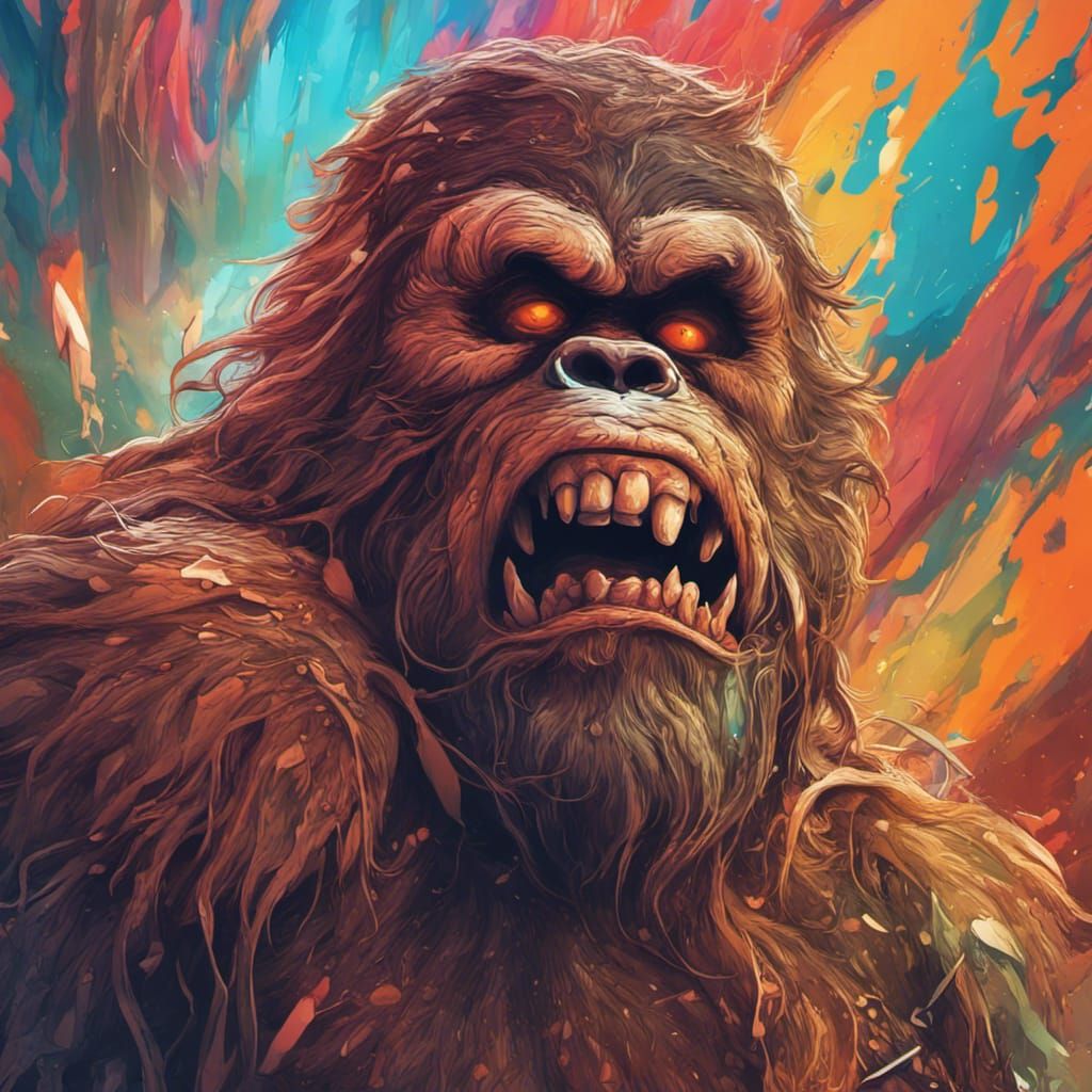 Hyperrealistic Satsquatch Selfie in Splash Art Style