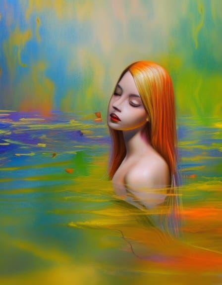 Woman in Pond: Graffiti Art Style