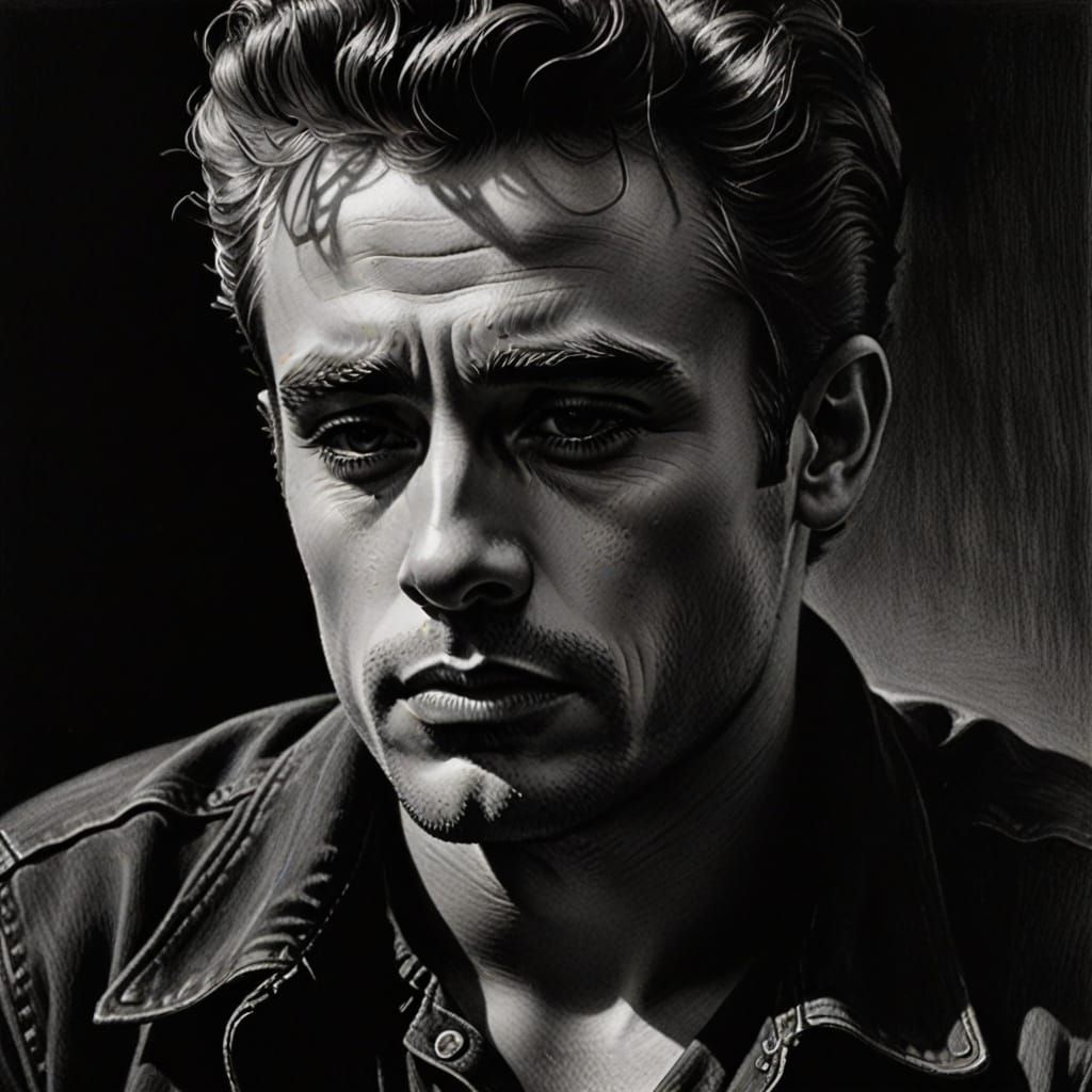 James Dean Charcoal Portrait in Film Noir Style