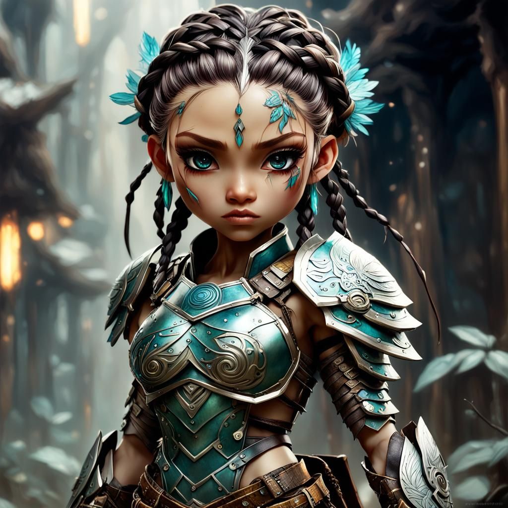 Chibi Amazon Warrior in Detailed Armor