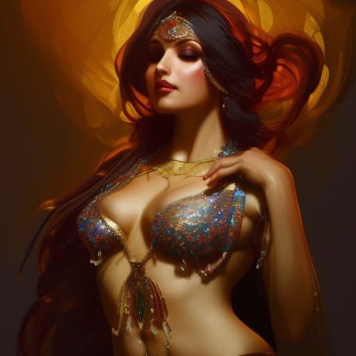 Beautiful Arabian Belly Dancer in Dynamic Lighting