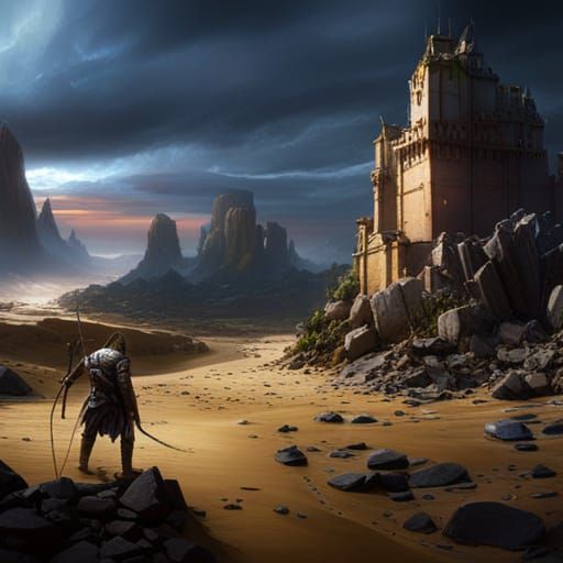 David and Goliath Battle: Detailed Matte Painting