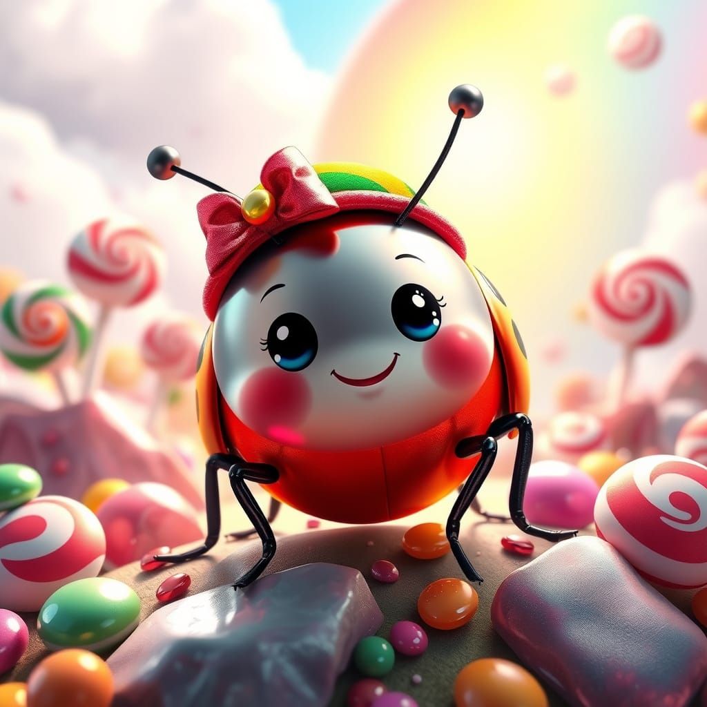 Ladybug Delights in Whimsical Candyland Wonderland