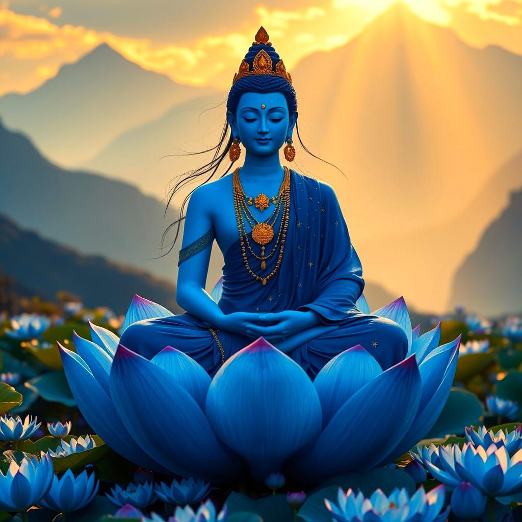 Blue Tara Goddess on Lotus Flower