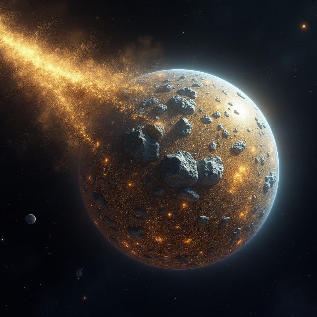 Gargantuan Liquid Comet with Metallic Asteroids and Glitteri...