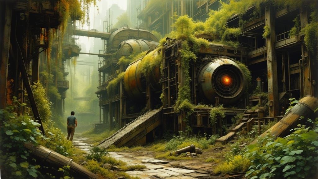 Overgrown Alien Industrial Plant in Steampunk Style