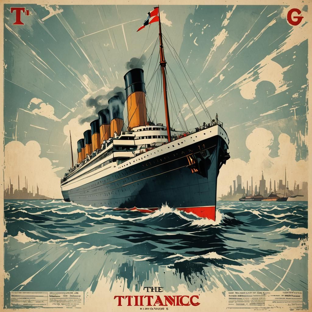 Titanic White Star Line Vintage Poster in Bauhaus Style