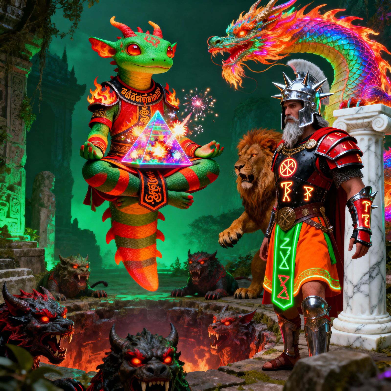 Warlock Axolotl Meditating Over Chimera Pit