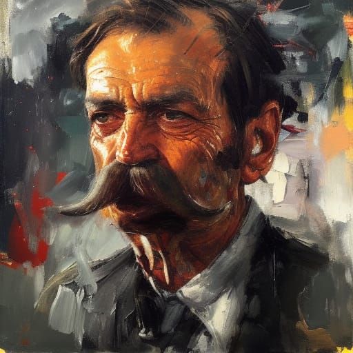 Epic Mustache Portrait in Oil Painting Style