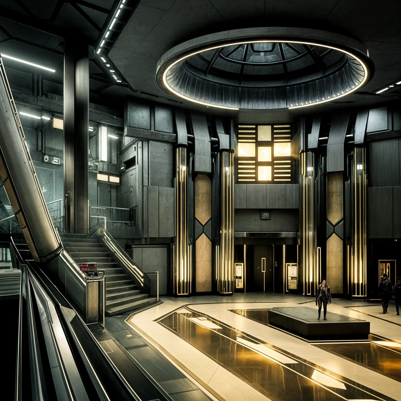 Cyberpunk Bank Interior in Dystopian Setting