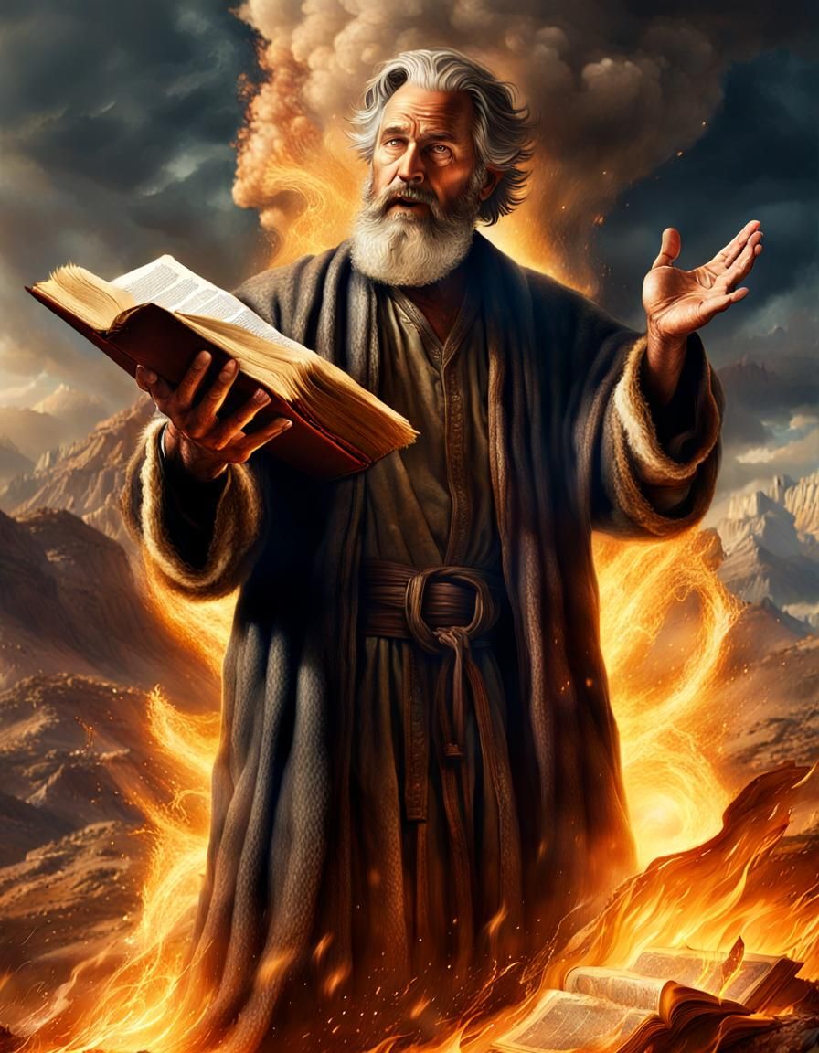 Prophet Isaiah with Ancient Book Under Fire