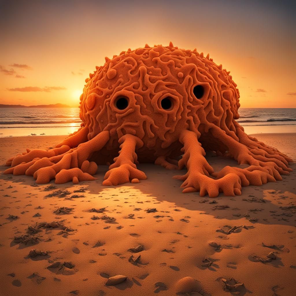 Orange Sponge Monster on a Bone Beach