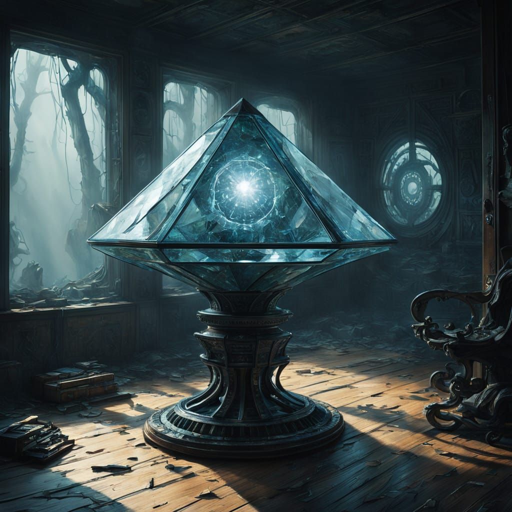 Glowing Spinning Top Creates Ephemeral Shadows on Wooden Flo...