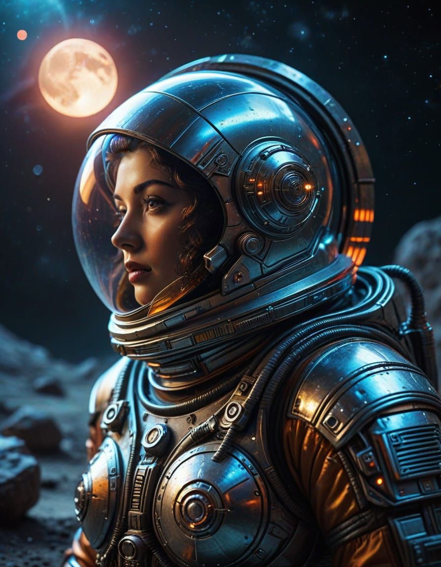 Vintage Sci-Fi Space Explorer in Art Deco Style