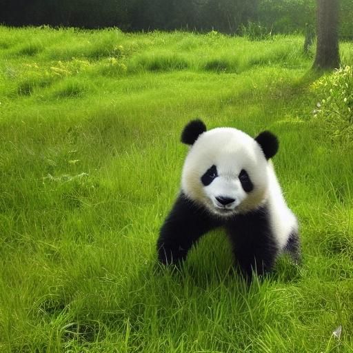 Panda Cub in Sunlit Meadow