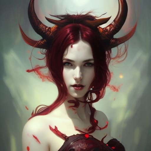 Beautiful Devil Woman Portrait in Hyperdetailed Style