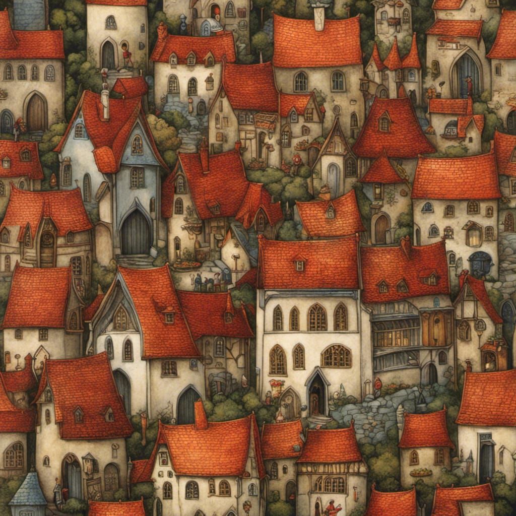 Charming Medieval Town in Storybook Style