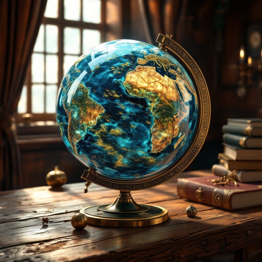Hyper-Realistic 3D Gemstone Globe Illuminated by Cinematic L...