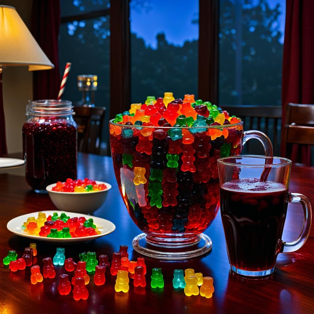 Delicious Gummy Bears and Soda Still Life