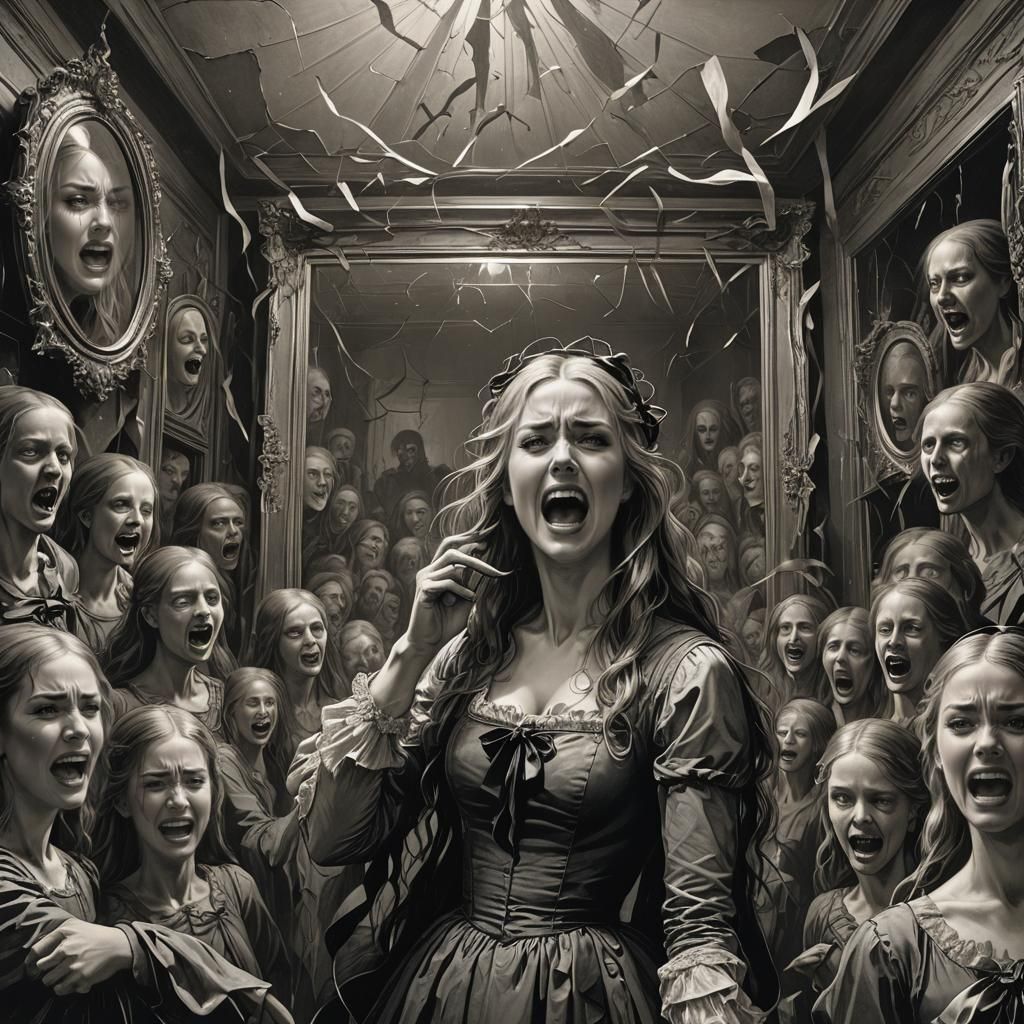 Horror Mirror Room Reflecting Screaming Girls