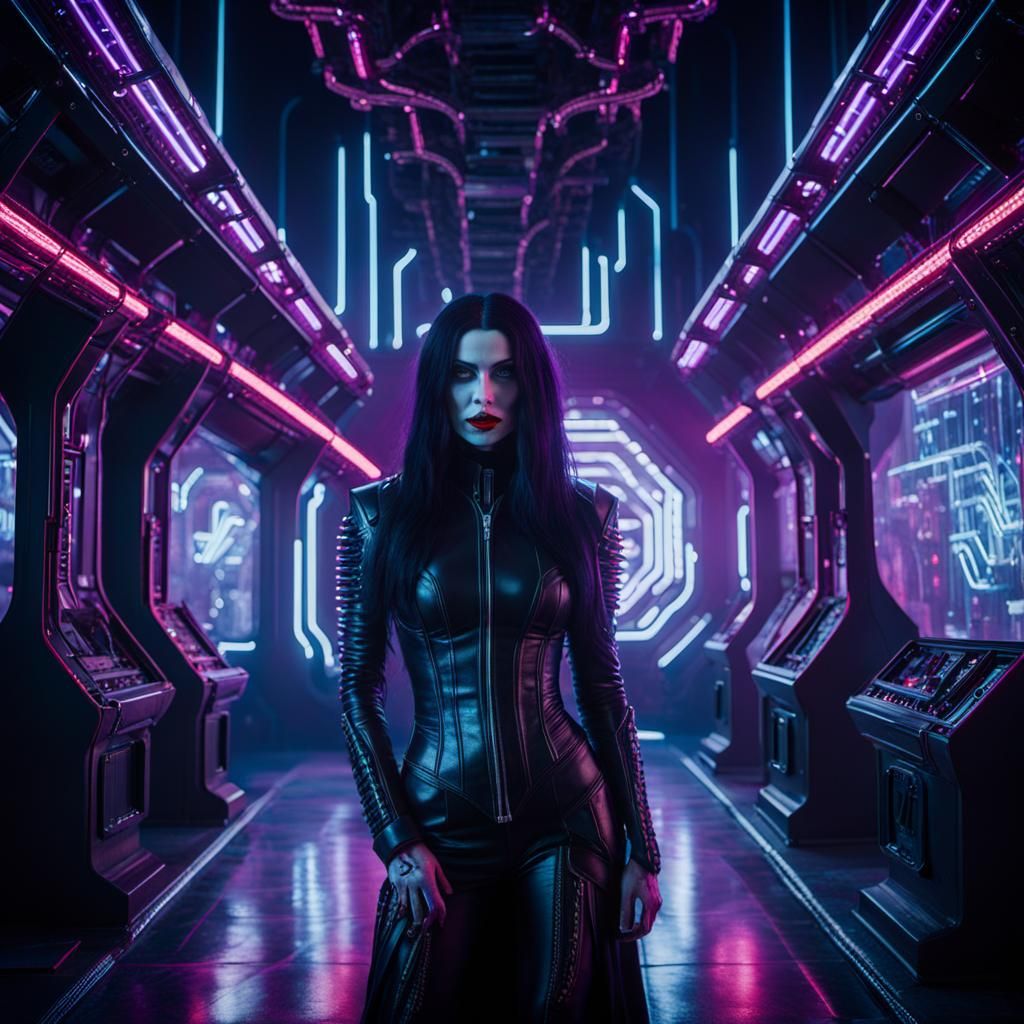 Cyberpunk Vampire in Gothic Metropolis