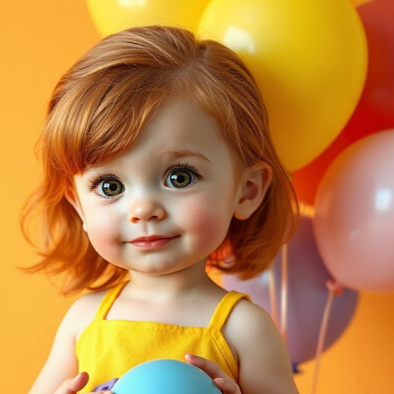 Redheaded Girl with Balloons in Pixar Style