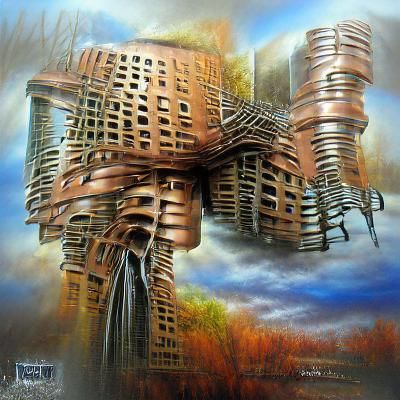 Surreal Architecture in Gric Style, Acrylic Airbrush Art
