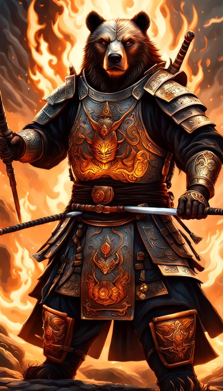 Armored Samurai Bear Ninja in Steampunk Sci-Fi