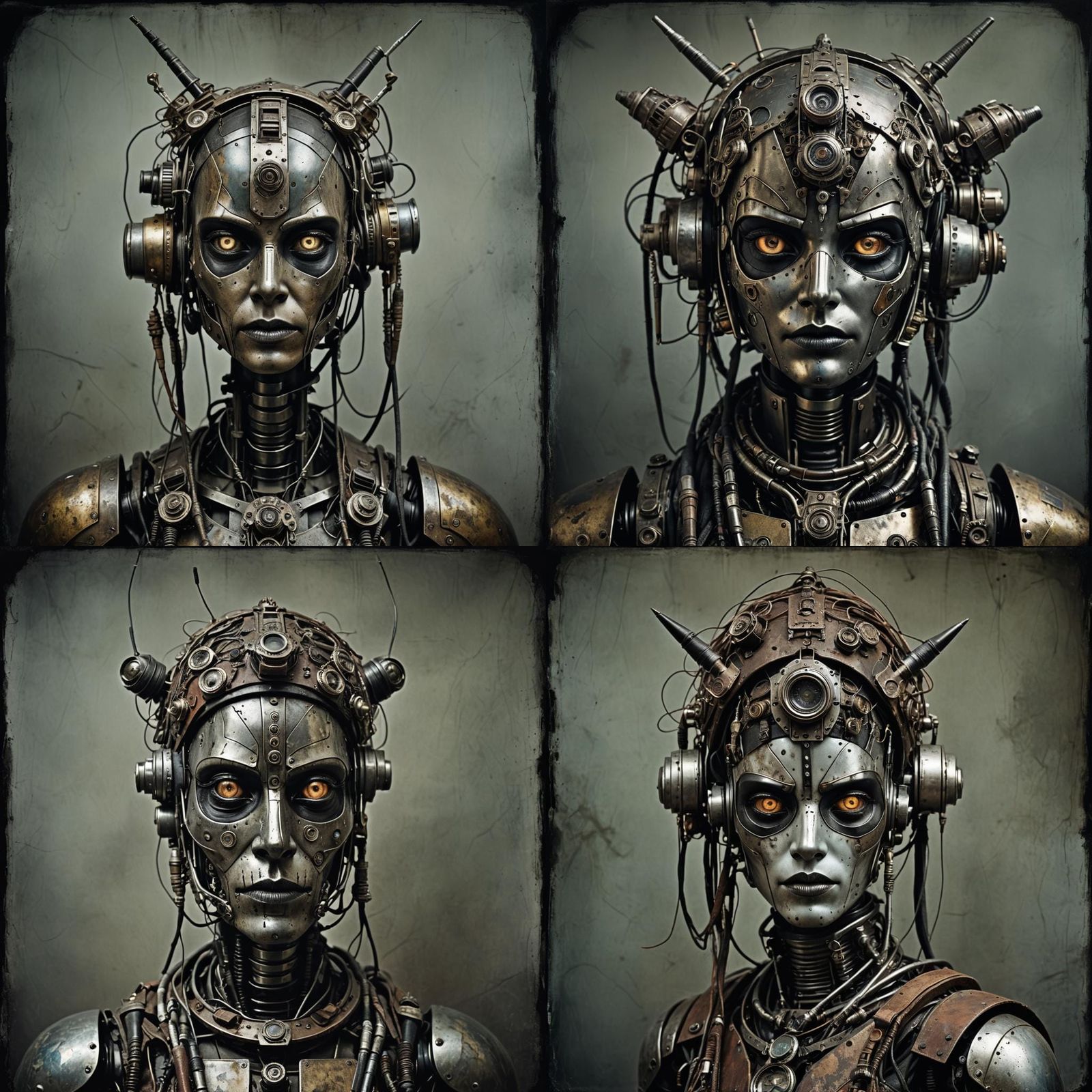 anthropomorphic gorgeous dirty huntress robot, album artwork...