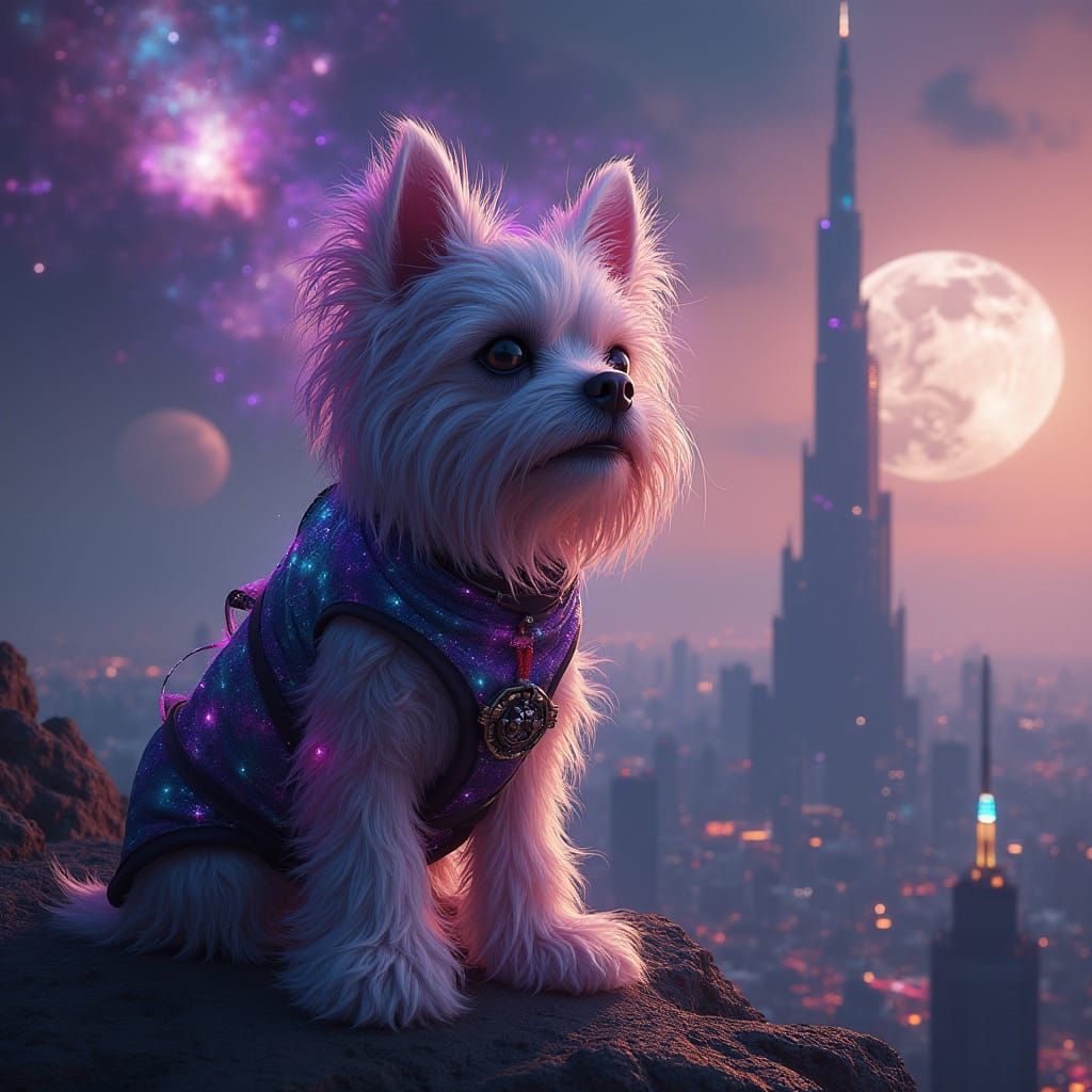 Cosmic Havanese Dog in Futuristic City