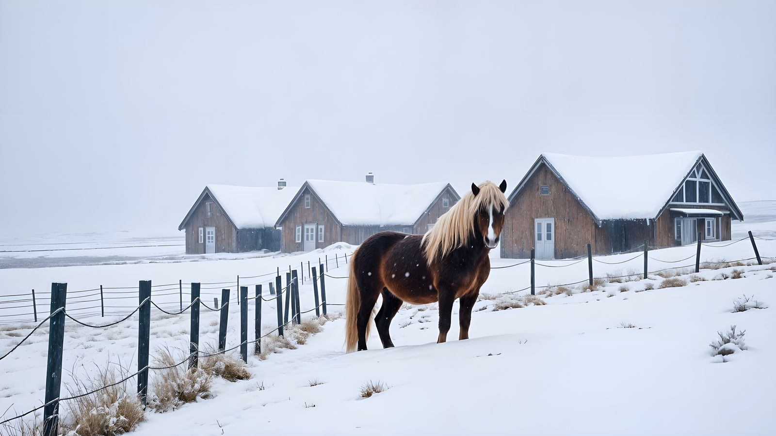 Serene Icelandic Turf Houses Amidst a Fierce Blizzard