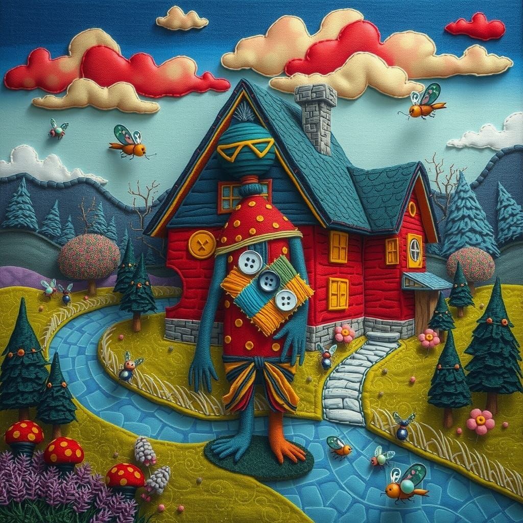 Enchanted Cloth Mushroom House in Dreamlike Forest