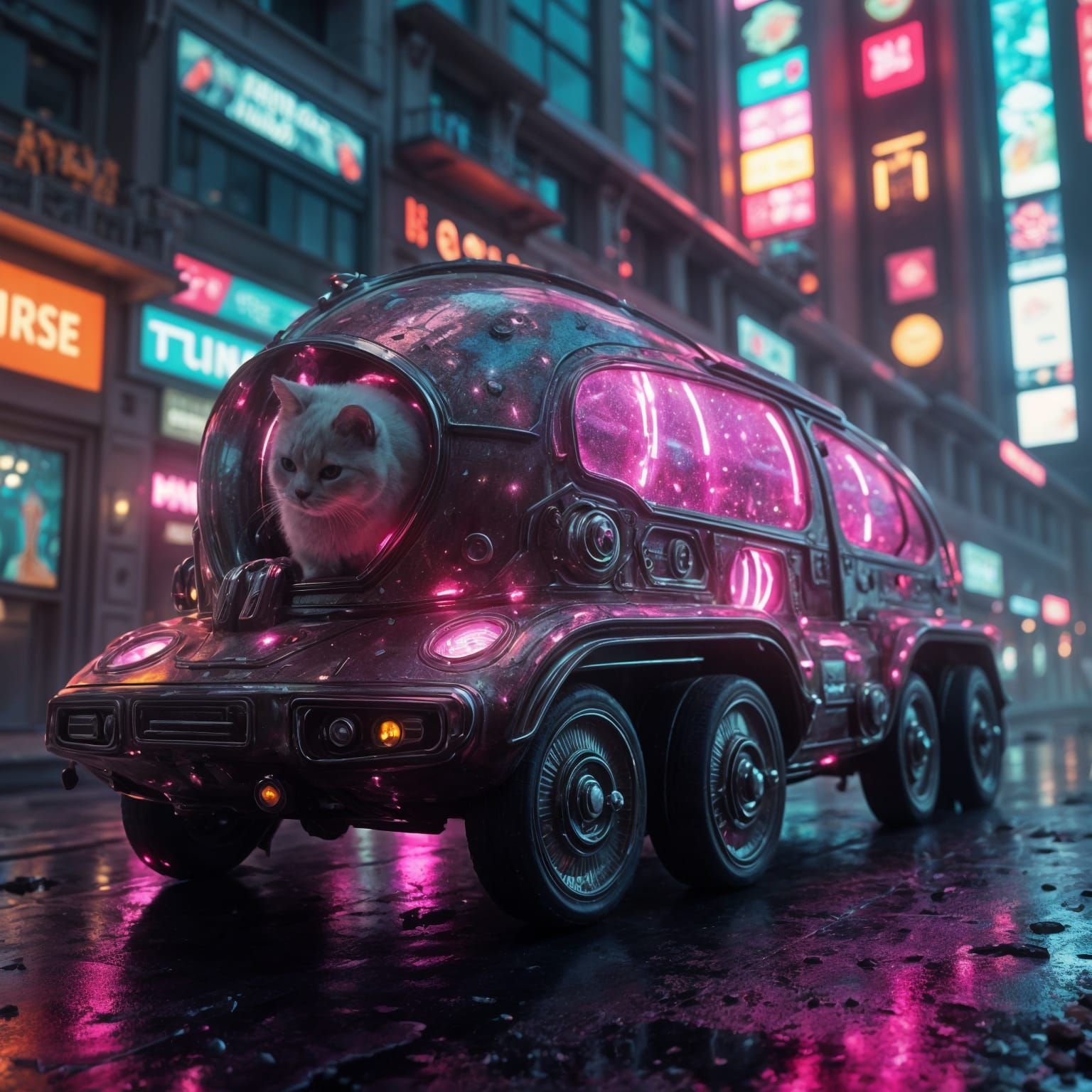 Pearl Cat in Spacesuit with Sci-Fi Truck