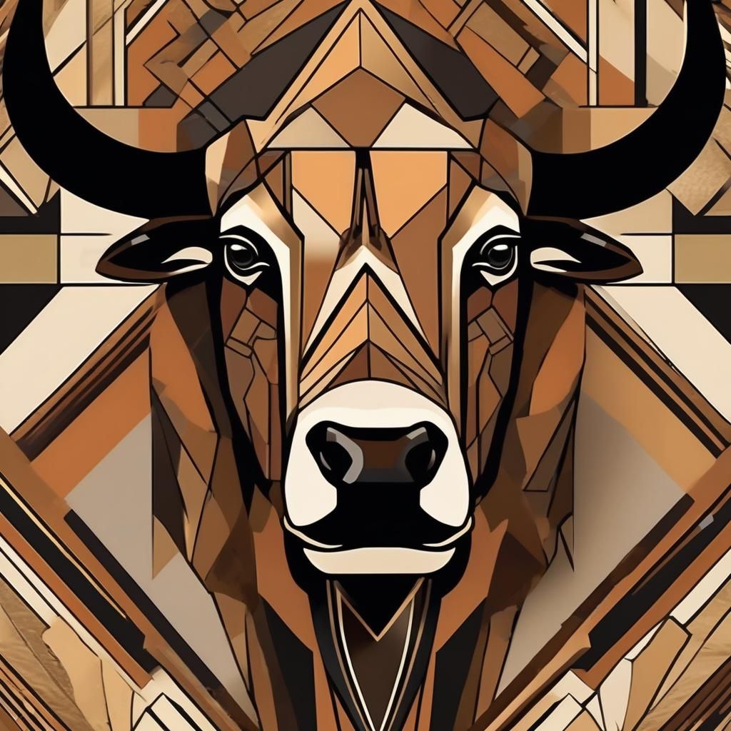 Art Deco Bison Head in Abstract Style