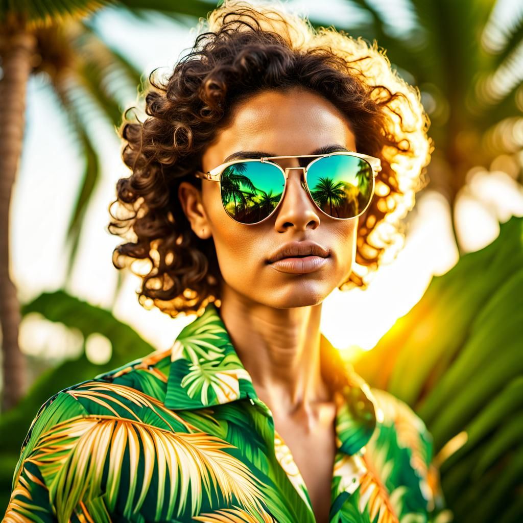 Tropical Portrait: Model in Hawaiian Shirt