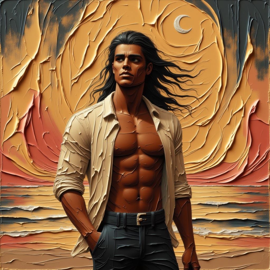 Cuban Moon Deity on Beach at Golden Hour