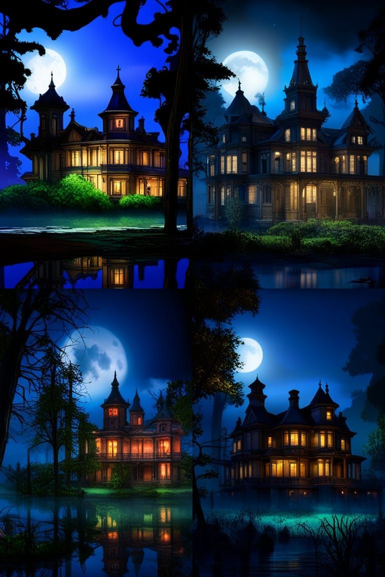 Abandoned Mansion in Oak Forest Shrouded in Fog