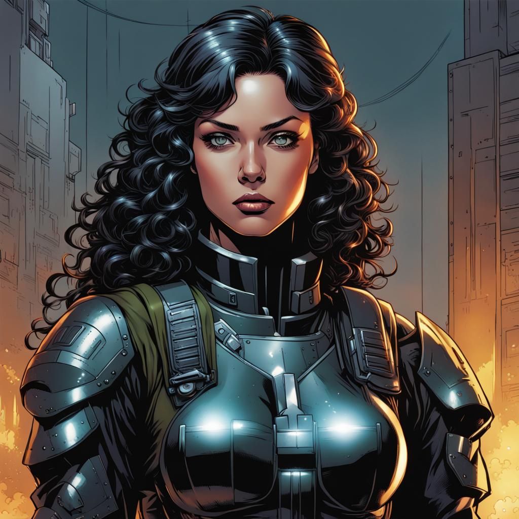 Futuristic Female Soldier in Comic Book Art