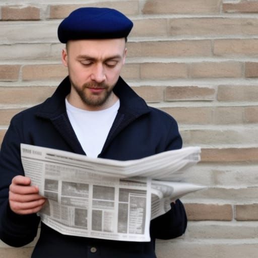 Man in Flat Cap Reads Newspaper in Moscow